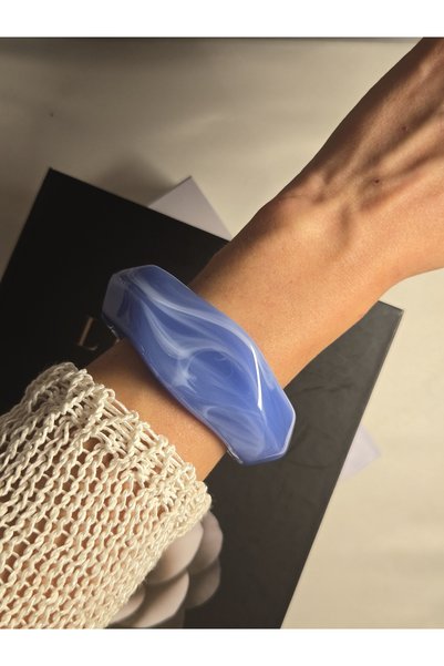 Roseliere Jewelry Mavi Mermer Desenli Kelepçe Bileklik Kemik Bilezik Günlük K...