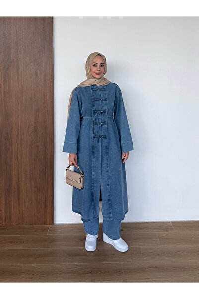 Colomer طقم بنطلون جينز نسائي صيني مزين بأزرار وحزام