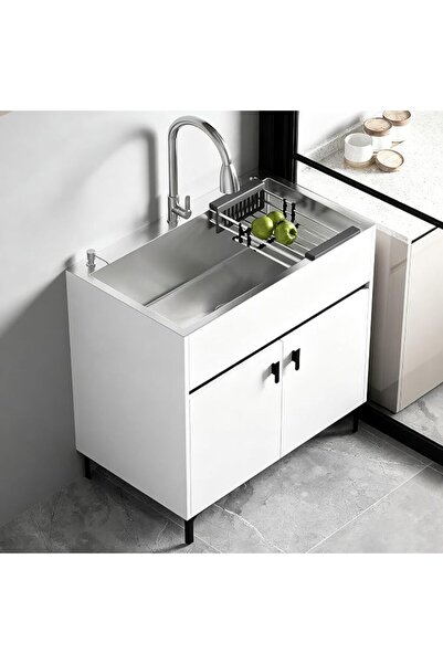 Generic 19-23in Freestanding Kitchen Sink with Pull-Out Faucet Drain Basket &...