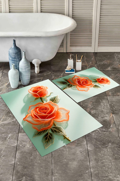 İkili Banyo Paspas Takımı Kaymaz Taban Yıkanabilir Süngerli Kalın 60x90 - 40x60 cm