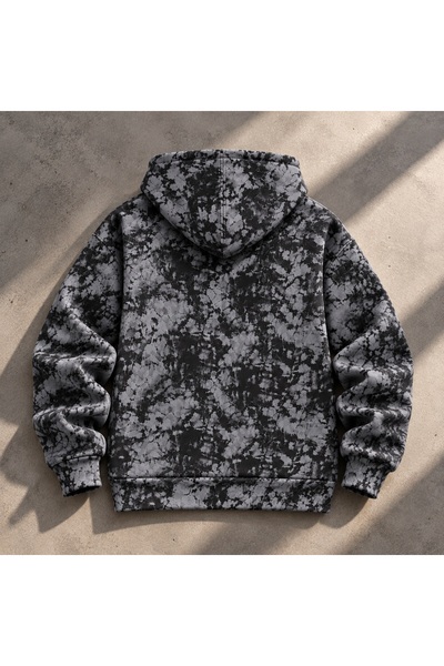 Risil-Nu Company New Season Unisex Batik Patterned Seasonal Kangaroo Pocket Hooded Full Zipper Jacket