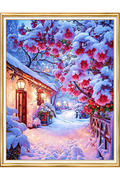 LİVA CRAFT Art & Craft مجموعة ألغاز الرسم الماسي، شارع زهر الكرز الثلجي 40x50...
