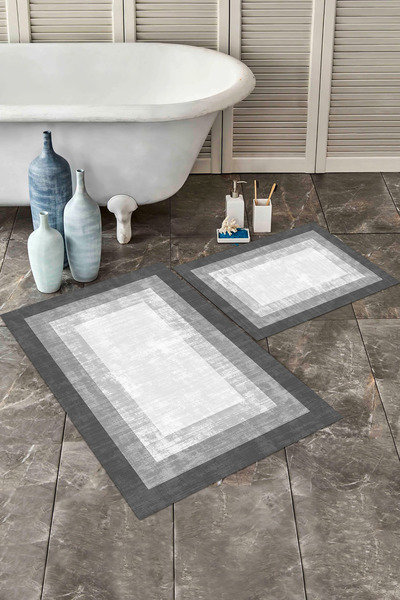 İkili Banyo Paspas Takımı Kaymaz Taban Yıkanabilir Süngerli Kalın 60x90 - 40x60 cm