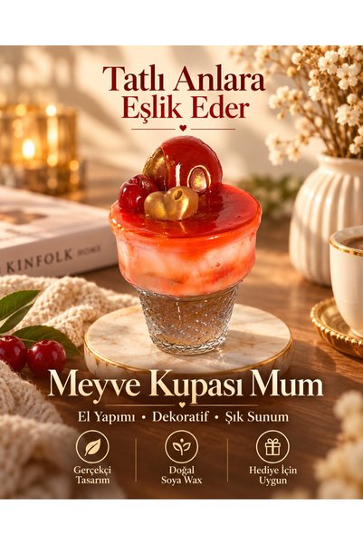 Genel Markalar Dekoratif Meyve Kupası Mum El Yapımı Soya Wax Gerçekçi Tatlı G...