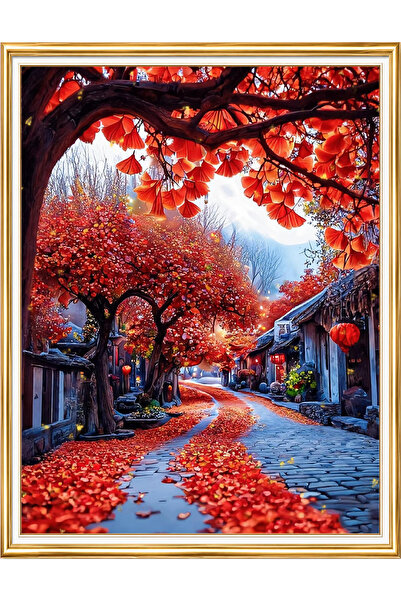 LİVA CRAFT Art & Craft مجموعة ألغاز الرسم الماسي، شارع الخريف ذو الأوراق الحم...