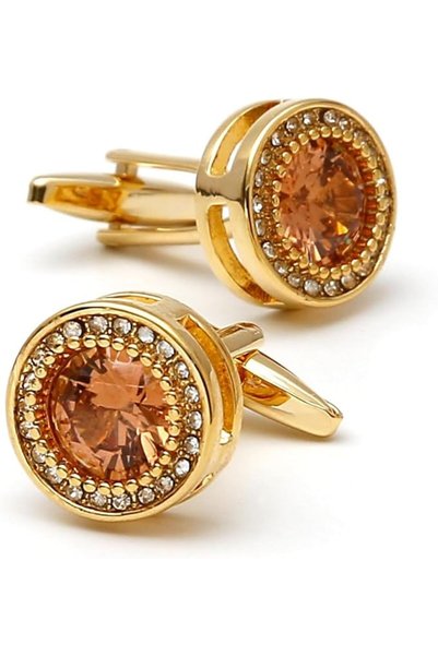 Bukela Men's CZ Diamond Cufflinks, Gold Ornate Cuff Links for Wedding Groom B...