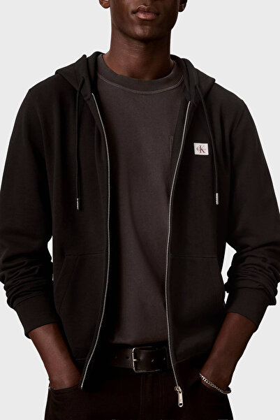 Calvin Klein Logolu Şardonlu Pamuk Karışımlı Kapüşonlu Fermuarlı Sweat LV04RH...