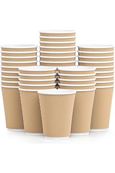 TRASSLE Brown Disposable Ripple Insulated Coffee Cups, 12 oz Disposable Insul...