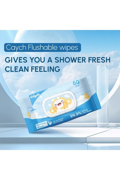 Caych Flushable Wipes 60 x 4 (240 Sheets) - 99.9% Plant-Based, Biodegradable ...