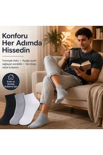 Generic Brand Men's Short Socks 3-Pack |   80% Cotton Seamless Toe, Breathable, Black Gray White Women's