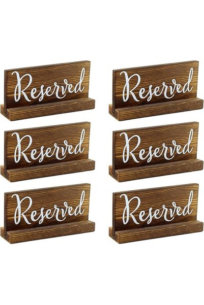 BPA ® Wooden Reserved Signs for Tables (6-Pack, Brown); Rustic Real Table Sig...