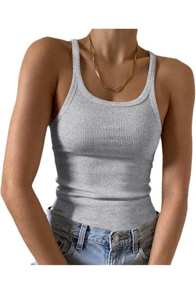 GENERAL Artfish Women's Sleeveless Tank Top Form Fitting Scoop Neck Ribbed Kn...