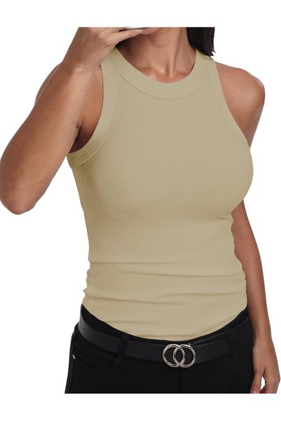 GENERAL GEMBERA Womens Sleeveless Racerback High Neck Casual Basic Cotton Rib...