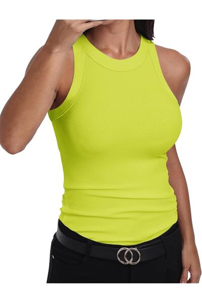 GENERAL GEMBERA Womens Sleeveless Racerback High Neck Casual Basic Cotton Rib...