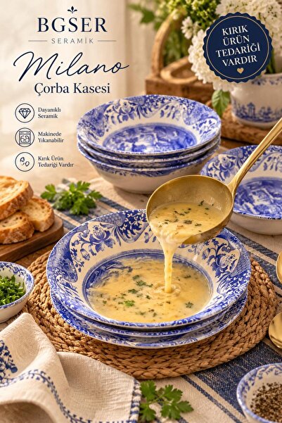 ers erbaşlar Milano Blue 6-Piece Luxury Soup Bowl Set