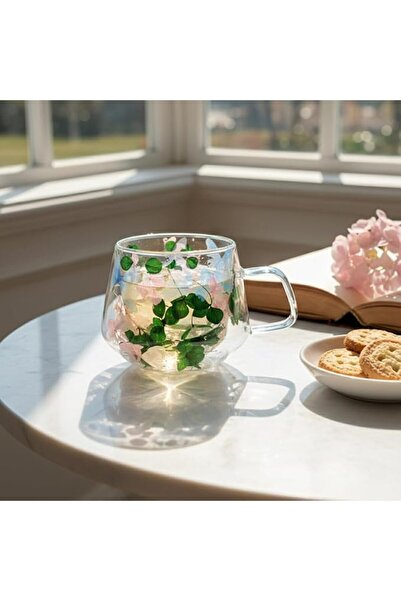 AZONEE Azone Double-Layer Glass Coffee Cups, Flower Pattern Drink Cups, 200ml...