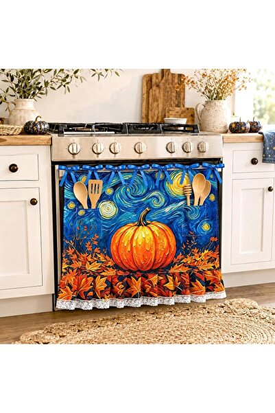 GENERAL Boho Navy Floral Oven Skirt 29 x 22 Inch Linen Oven Door Cover with P...