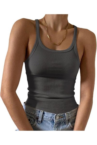 GENERAL Artfish Women's Sleeveless Tank Top Form Fitting Scoop Neck Ribbed Kn...