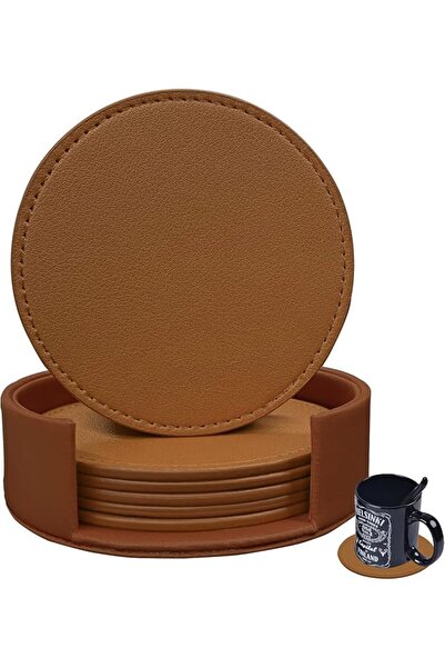GENERAL Set of 6 Leather Coasters for Tabletop Protection from Spills, Durabl...