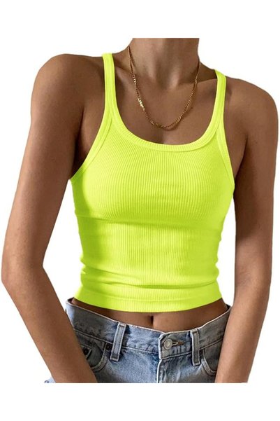 GENERAL Artfish Women's Sleeveless Tank Top Form Fitting Scoop Neck Ribbed Kn...