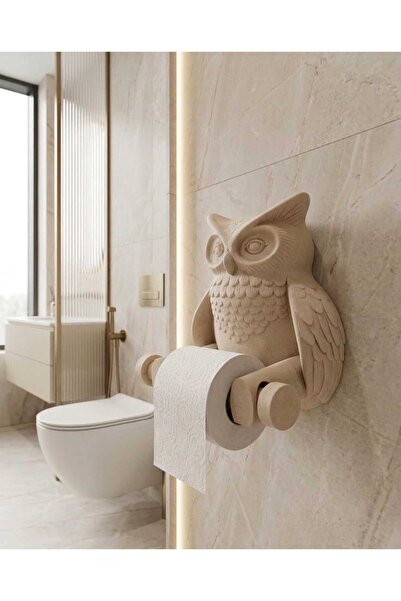 Baykuş Figürlü Dekoratif Tuvalet Kağıtlığı Duvar Tipi WC Kağıtlık Banyo Aksesuarı (18x18 cm)