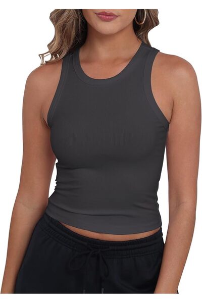 GENERAL GEMBERA Womens High Neck Racerback Ribbed Crop Top Sleeveless Fitted ...