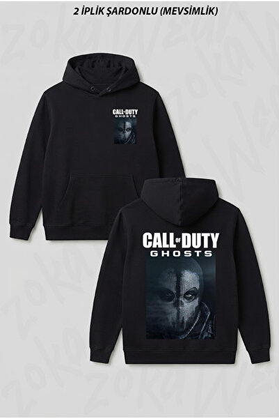 Call of Duty Ghosts Mask Fermuarsiz Sırt Baskılı Kapşonlu Sweatshirt