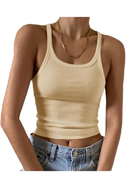 GENERAL Artfish Women's Sleeveless Tank Top Form Fitting Scoop Neck Ribbed Kn...