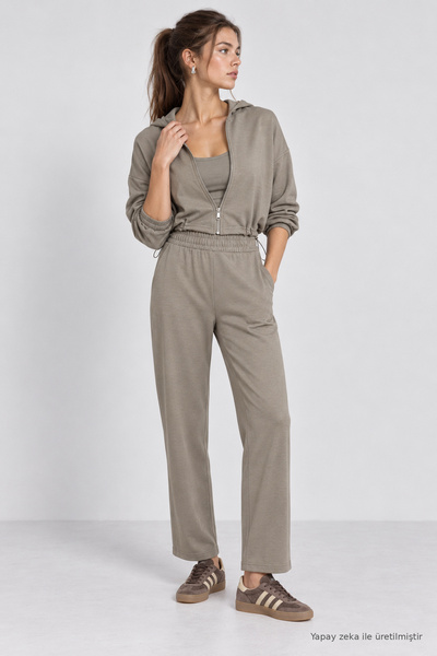Lovelyİstanbul 3-Piece Modal Top and Bottom Set Lby0101 Olive Green