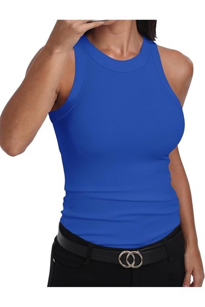 GENERAL GEMBERA Womens Sleeveless Racerback High Neck Casual Basic Cotton Rib...
