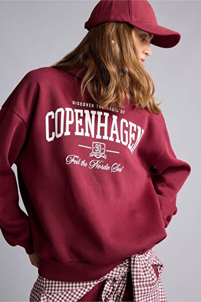 DeFacto Oversize Hooded Printed Thick Sweatshirt I3057Ax26Au