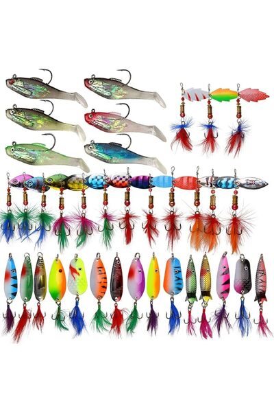 GENERAL Rooster Bait Tail Fishing Lures Kit Spinner Baits Trout Lures Spoon S...