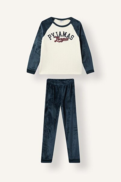 DeFacto Plush Textile Detailed 2-Piece Pajama Set for Boys I2478A826Cw