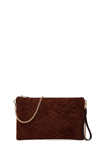Derimod Women's Brown Chain Strap Suede Portfolio Bag Wb570007Ss
