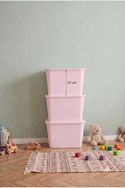 decosense 3 Pieces of Ultra Large 24 Liter 40X30X30 cm Polypropylene Plastic Organizer with Pink Lid - 3-Piece Toy Box and Storage Basket