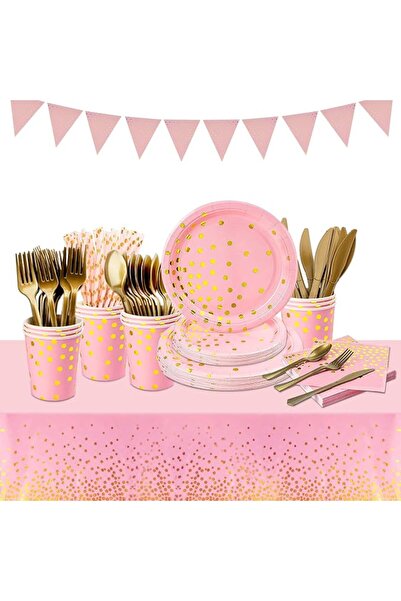 URbazaar 201 Pcs Birthday Party Supplies Golden Dots Dinnerware Party Plates ...