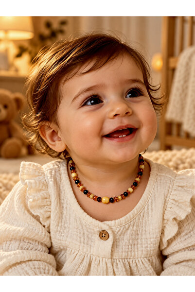 Orjinal Damla KEHRİBAR Bebek Kolye ve Bileklik Set