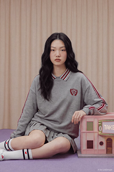 Quzu Polo Yaka Nakışlı Oversize Sweatshirt Grimelanj