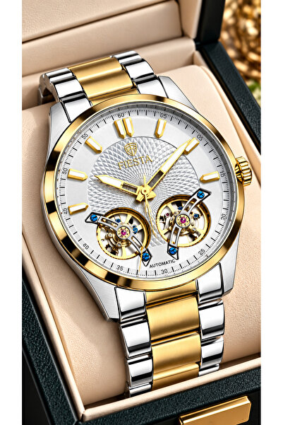 Fiesta Yellow Silver, 5 Atm, Automatic (Without Battery), Steel Case-Strap, i...