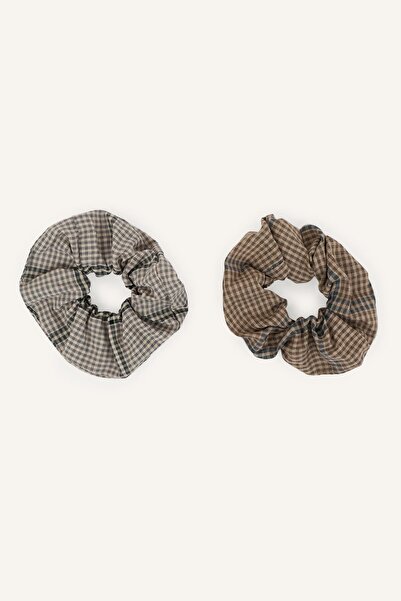 DeFacto Women's 2-Piece Checkered Scrunchie Hair Accessory I6966Axns