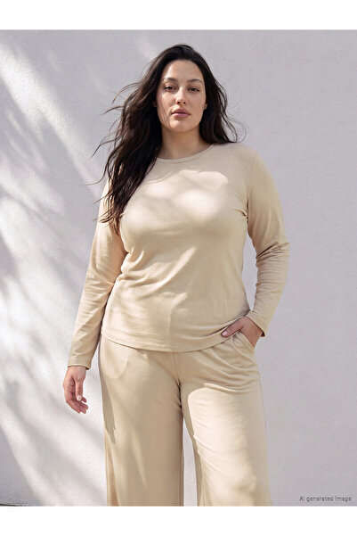 LC Waikiki Nevavm with Difference Lcw Curve Beige Interlock Plain Loose & Loo...