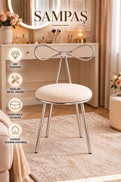 SAMPAŞ Luxury Fiyonk Makyaj Sandalyesi Krom