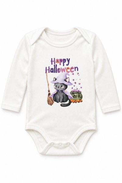 Dükkan Artı Halloween Long Sleeve Baby Romper – Patterned with Pumpkin and Wi...