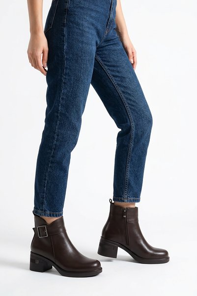 Moda Pie Solep yan toka zippered genuine leather women's boots - coffee brown