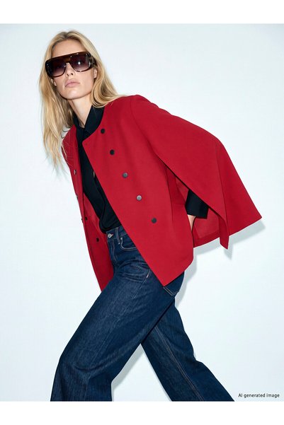 LC Waikiki Alita City Lcw Vision Red Plain Oval Neck Long Sleeve Women's Blou...