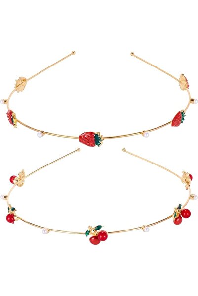 EXCEFORE Cute Strawberry Cherry Pearl Headbands 2 Pack, Summer Fruit Hair Hoo...
