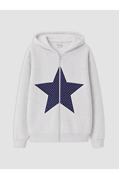Yıldız Nakışlı Kız Çocuk Fermuarlı Sweatshirt