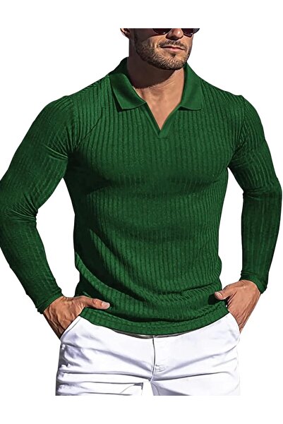 GENERAL Men's Muscle V Neck Polo Shirts Slim Fit Short Long Sleeve Cotton Gol...