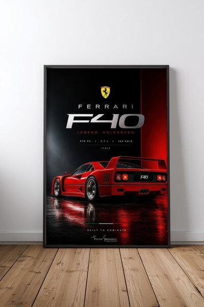Mercher Club Ferrari F40 Legend Unleashed Araba Çerçeveli Tablo Poster Erkek ...