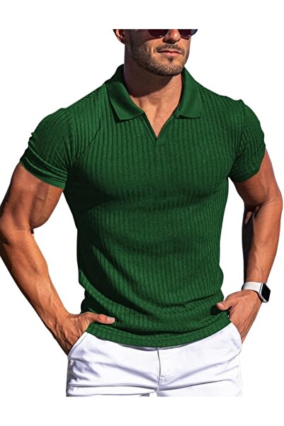 GENERAL Men's Muscle V Neck Polo Shirts Slim Fit Short Long Sleeve Cotton Gol...